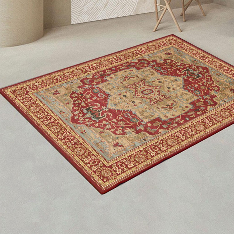 Traditional Area Rug Classic Flower Print Carpet Polyester Stain Resistant Rug for Home Decoration