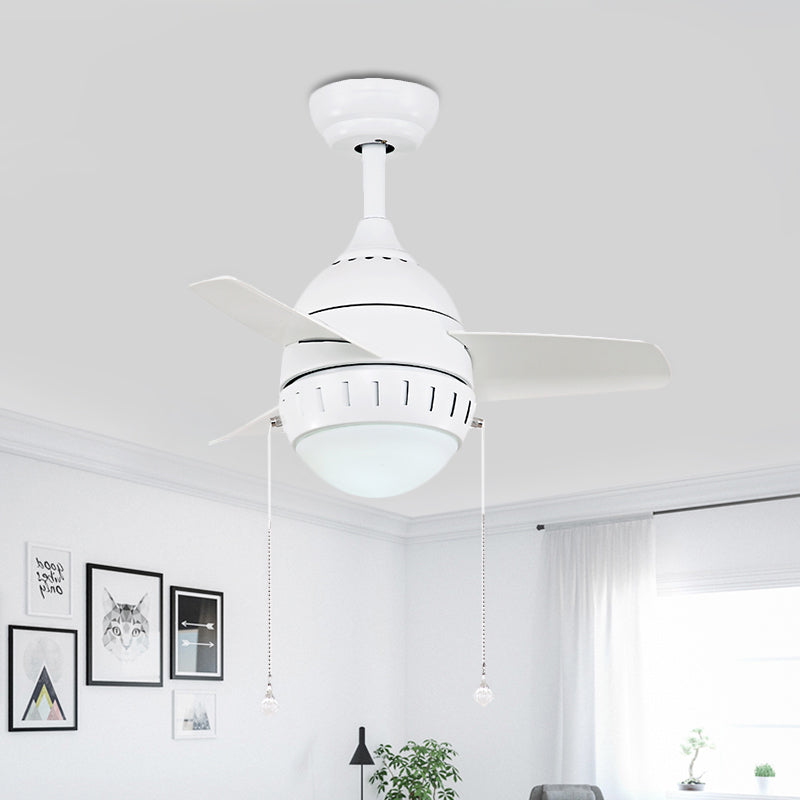3 Blades LED Hanging Fan Lamp Modern Bedroom Semi Flush Light with Oval Acrylic Shade in Silver/White/Green, 26"/36" Wide