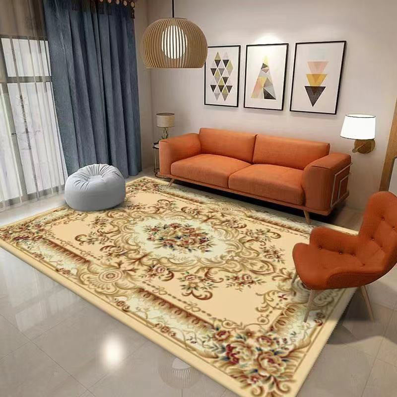 Traditional Flower Pattern Carpet Polyester Indoor Carpet Stain Resistant Area Rug for Living Room