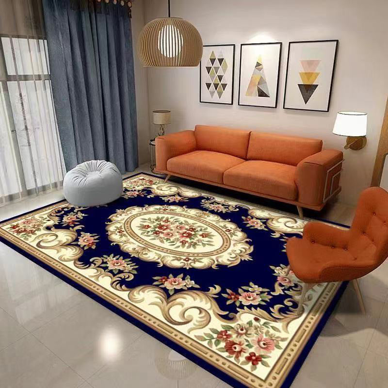 Traditional Flower Pattern Carpet Polyester Indoor Carpet Stain Resistant Area Rug for Living Room
