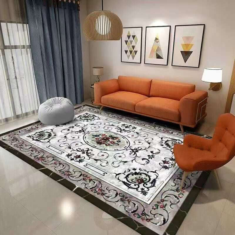 Traditional Flower Pattern Carpet Polyester Indoor Carpet Stain Resistant Area Rug for Living Room
