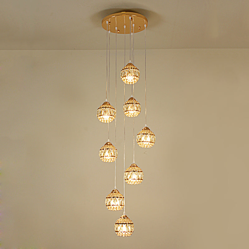 8 Lights Meteor Shower Cluster Pendant Modern Gold Crystal Hanging Ceiling Light for Stair