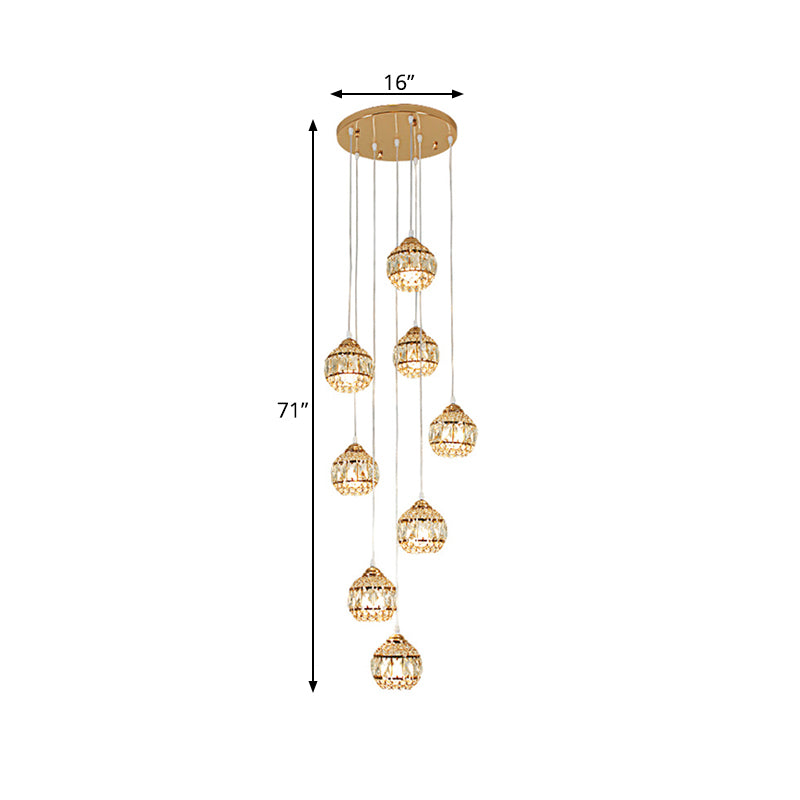 8 Lights Meteor Shower Cluster Pendant Modern Gold Crystal Hanging Ceiling Light for Stair