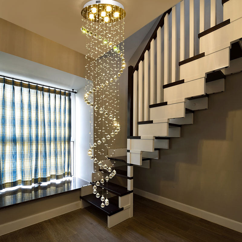 Kristall Gold Multi-Light-Anhänger Spirale 6-köpfige zeitgenössische LED-Lampe Lampenvorrichtung