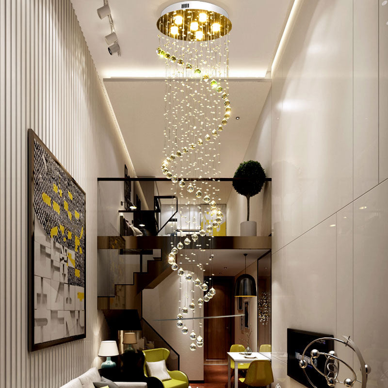 Kristall Gold Multi-Light-Anhänger Spirale 6-köpfige zeitgenössische LED-Lampe Lampenvorrichtung