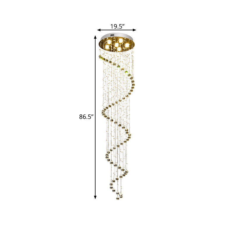 Kristall Gold Multi-Light-Anhänger Spirale 6-köpfige zeitgenössische LED-Lampe Lampenvorrichtung