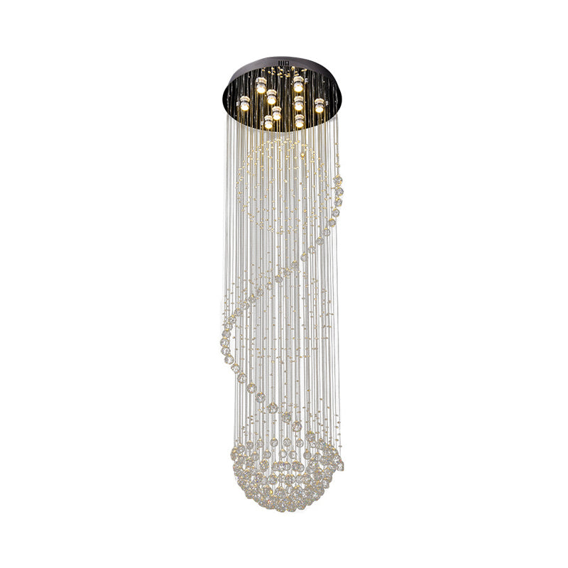 Black Orbs and Rods Cluster Pendant Modern Clear Crystal 9-Bulb Stair LED Ceiling Hang Fixture