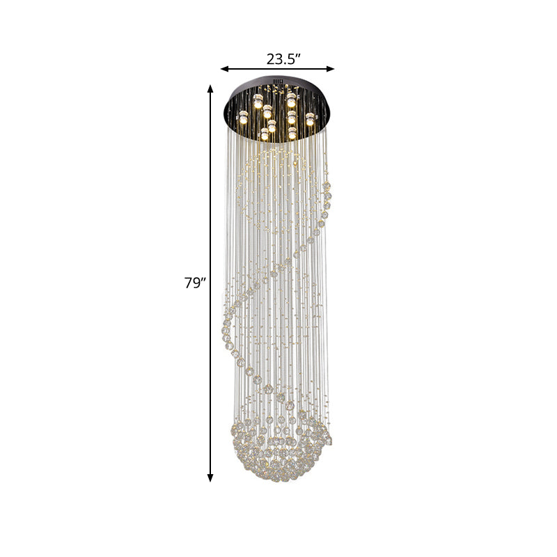 Black Orbs and Rods Cluster Pendant Modern Clear Crystal 9-Bulb Stair LED Ceiling Hang Fixture