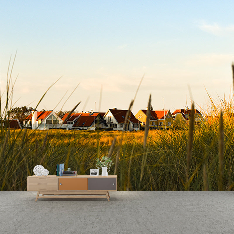 Small Town Scenery Murals Wallpaper Moisture Resistant Wall Decor for Living Room