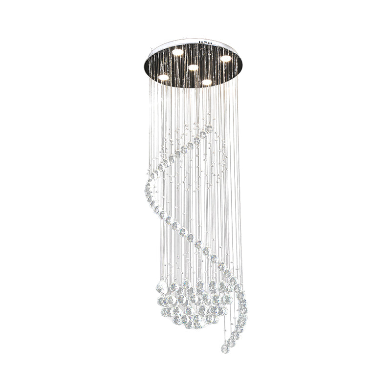 Clear Crystal Spiral Multi Light Pendant Contemporary 5 Lights Living Room LED Hanging Lamp