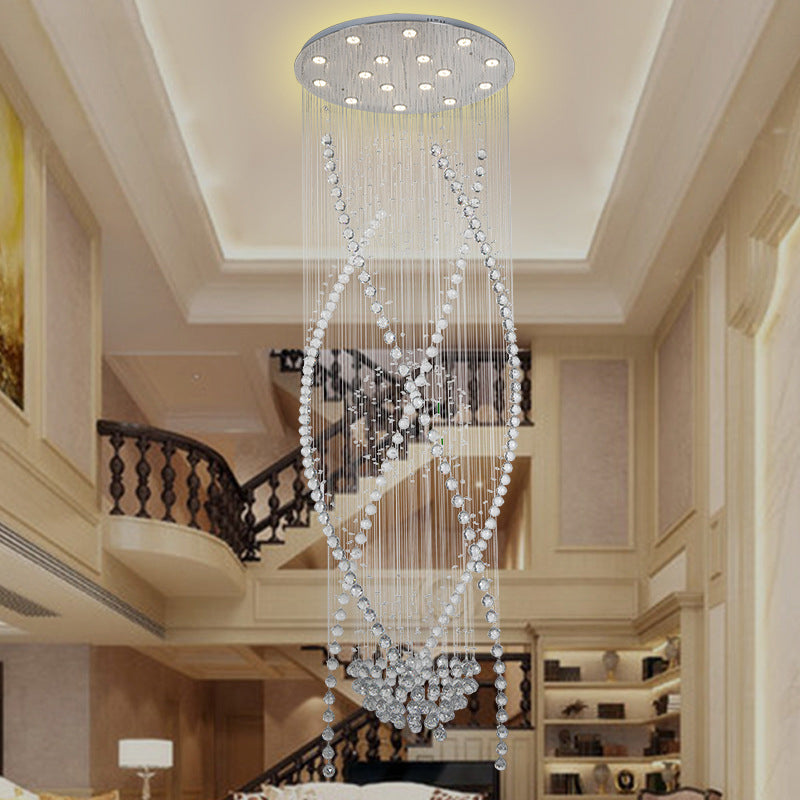 12 Bulbs Crystal Hanging Lamp Contemporary White Cascades Stair Cluster Pendant Light