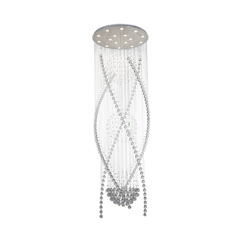 12 Bulbs Crystal Hanging Lamp Contemporary White Cascades Stair Cluster Pendant Light