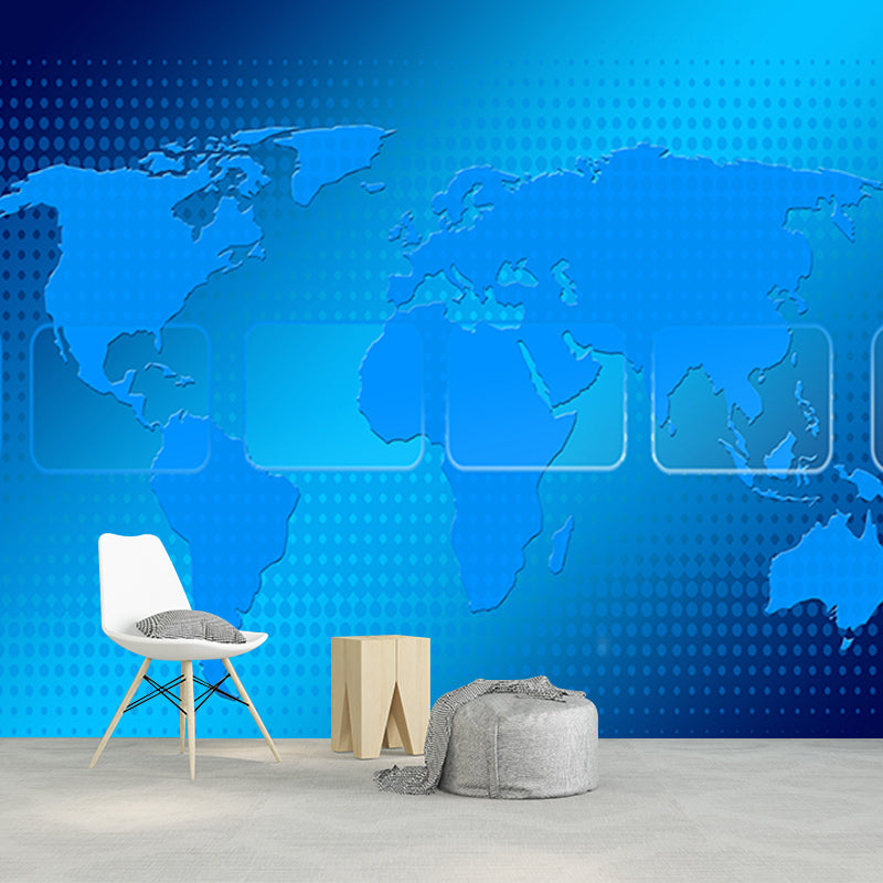 Blue Map Illustration Mural Contemporary Wall Decoration for Living Room