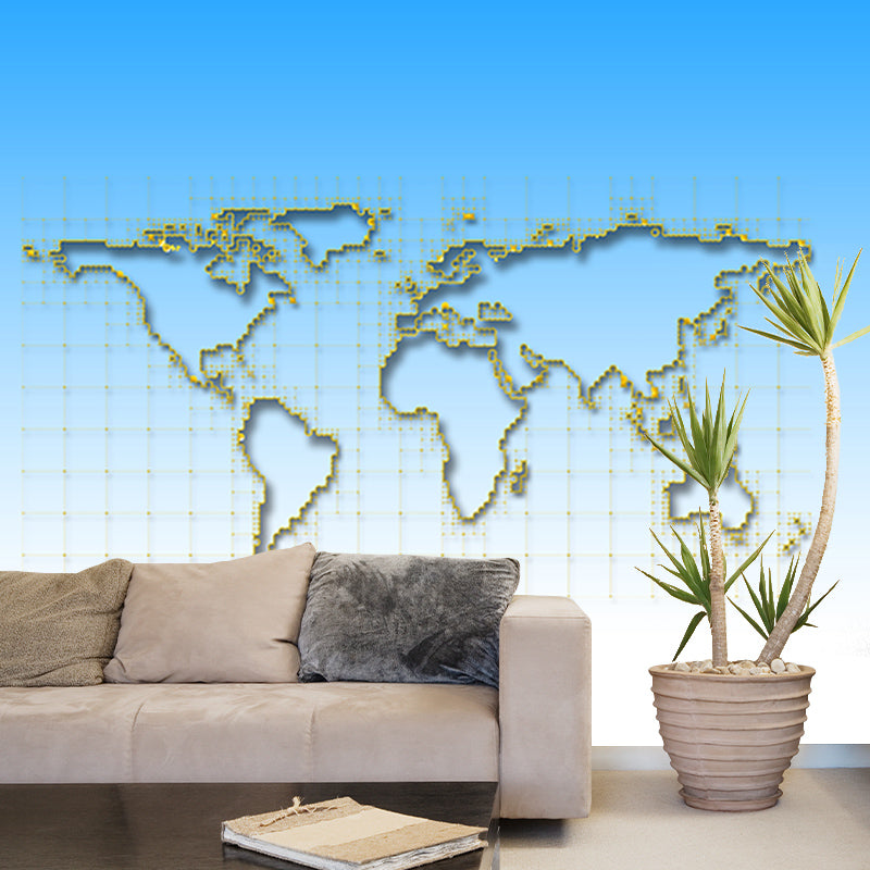 Map Illustration Mural Wallpaper Environment Friendly for Living Room Bedroom
