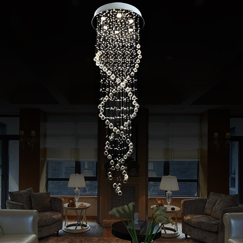 Crystal White LED Cluster Pendant Light Spiral Waterfall 6 Heads Modern Hanging Ceiling Lamp