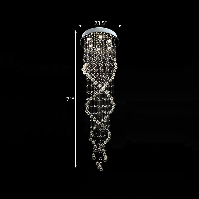 Crystal White LED Cluster Pendant Light Spiral Waterfall 6 Heads Modern Hanging Ceiling Lamp