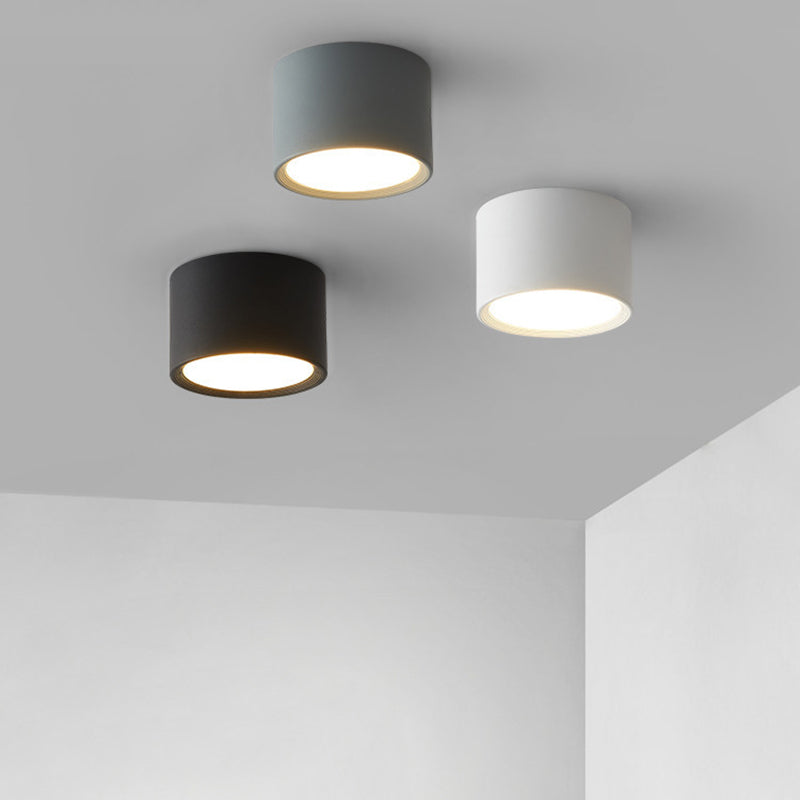 Modern Concise Corridor Flush Mount Iron Cylindrical LED Ceiling Light with Acrylic Shade