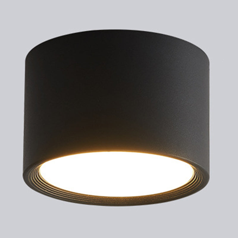 Modern Concise Corridor Flush Mount Iron Cylindrical LED Ceiling Light with Acrylic Shade