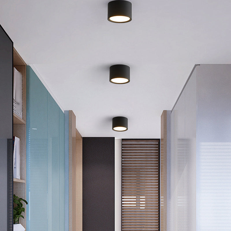 Modern Concise Corridor Flush Mount Iron Cylindrical LED Ceiling Light with Acrylic Shade