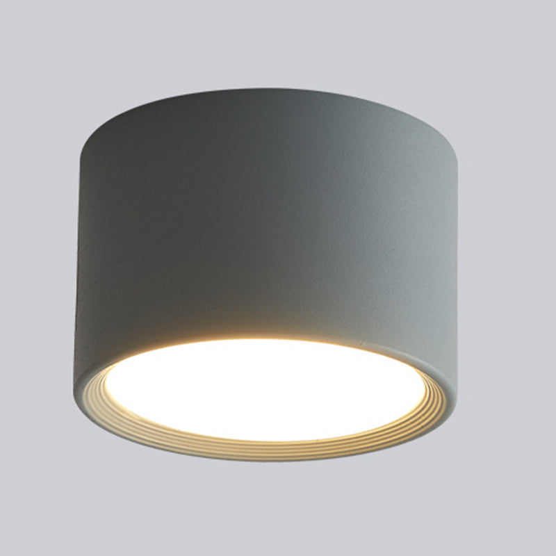 Modern Concise Corridor Flush Mount Iron Cylindrical LED Ceiling Light with Acrylic Shade