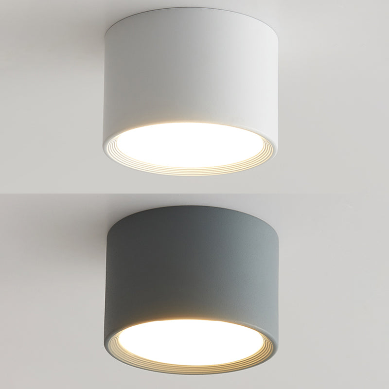Modern Concise Corridor Flush Mount Iron Cylindrical LED Ceiling Light with Acrylic Shade