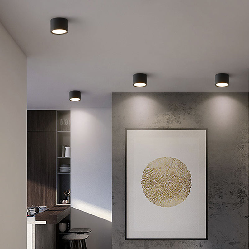 Modern Concise Corridor Flush Mount Iron Cylindrical LED Ceiling Light with Acrylic Shade