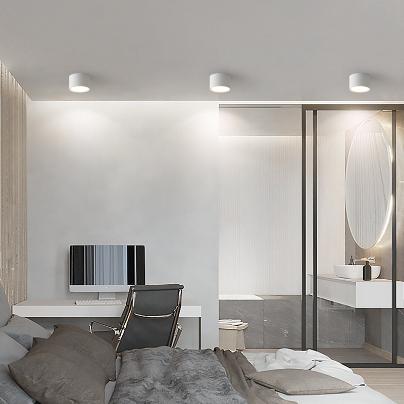 Modern Concise Corridor Flush Mount Iron Cylindrical LED Ceiling Light with Acrylic Shade