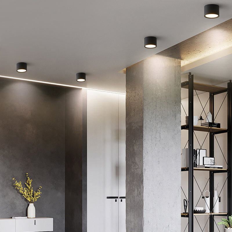 Modern Concise Corridor Flush Mount Iron Cylindrical LED Ceiling Light with Acrylic Shade