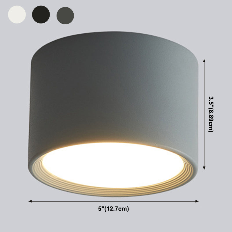 Modern Concise Corridor Flush Mount Iron Cylindrical LED Ceiling Light with Acrylic Shade