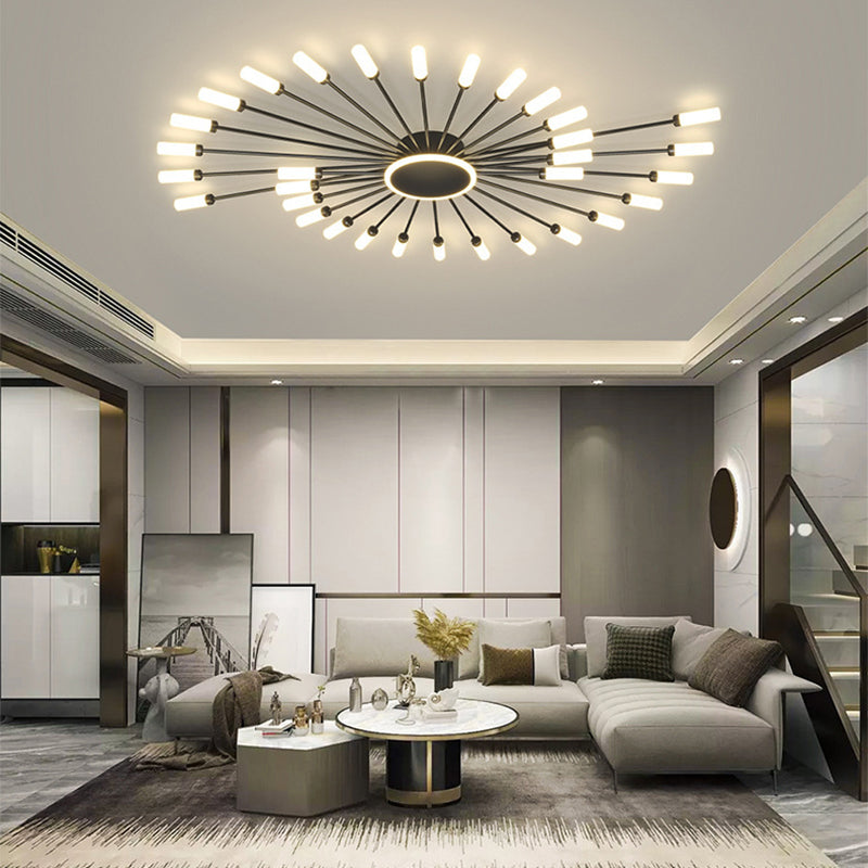 Modern Artistic LED Ceiling Fixture Iron Linear Flush Mount with Acrylic Shade