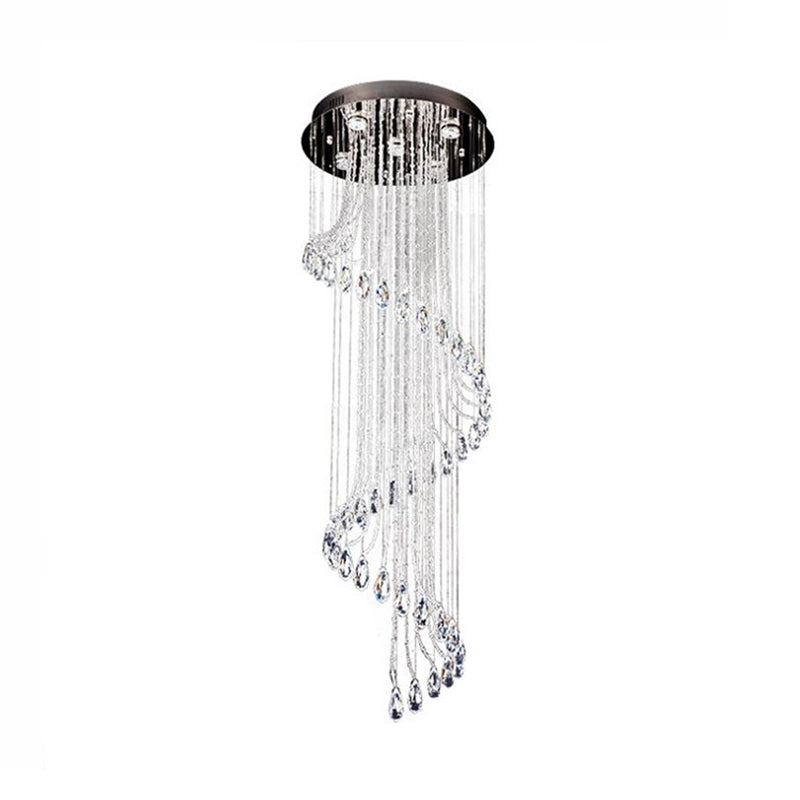 Black 5-Light LED Ceiling Light Contemporary Clear Crystal Spiral Cluster Pendant for Living Room
