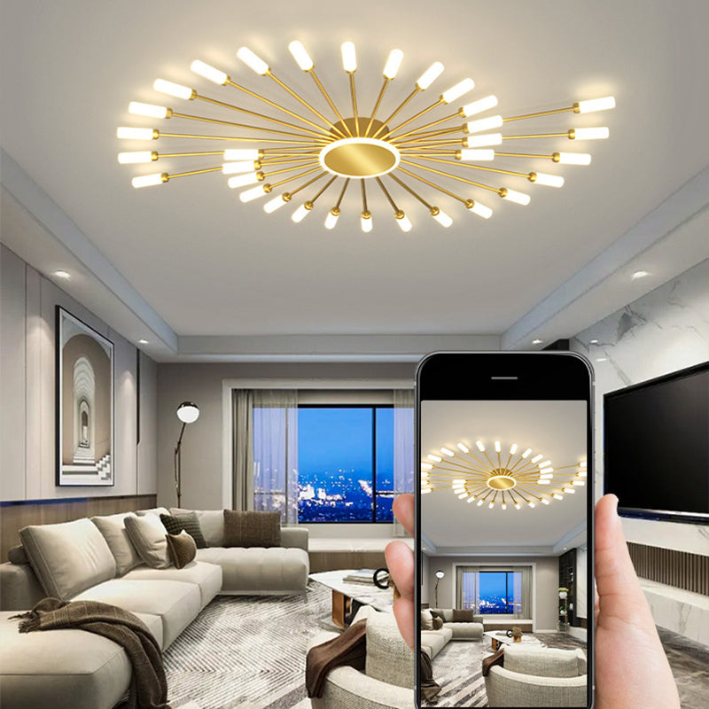 Modern Artistic LED Ceiling Fixture Iron Linear Flush Mount with Acrylic Shade