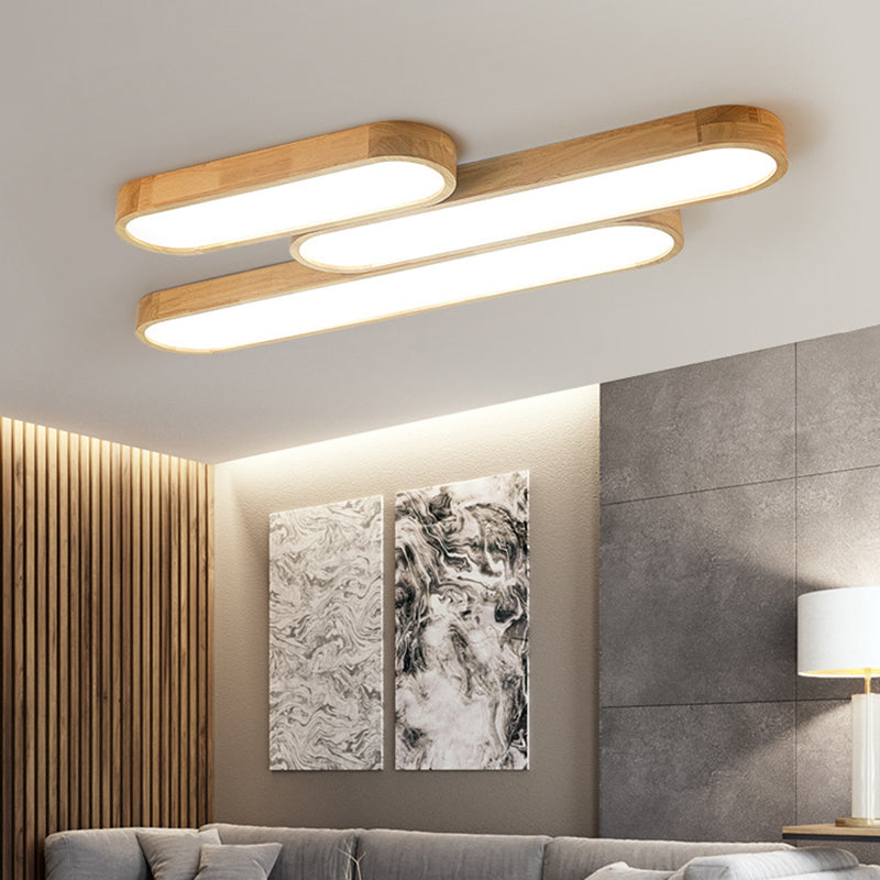 Modern Simple Style Oval Ceiling Lamp Wood LED Flush Mount Light for Living Room