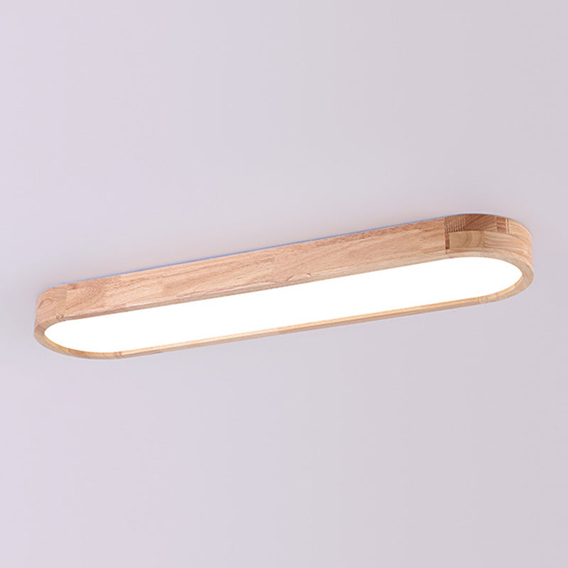 Modern Simple Style Oval Ceiling Lamp Wood LED Flush Mount Light for Living Room