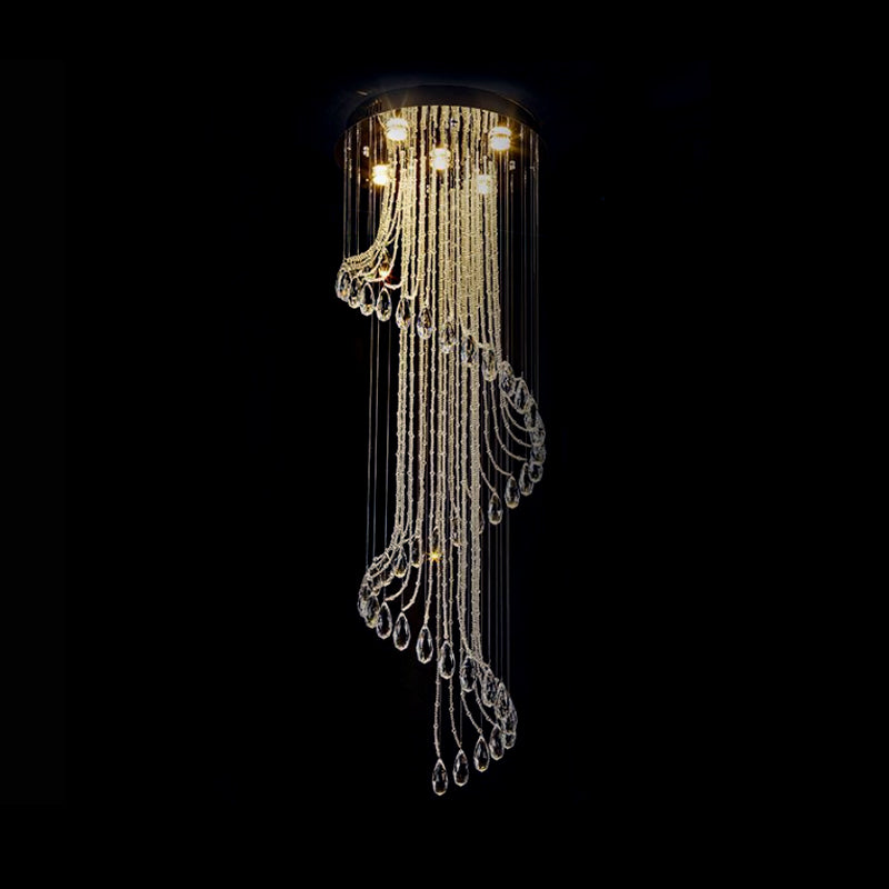 Black 5-Light LED Ceiling Light Contemporary Clear Crystal Spiral Cluster Pendant for Living Room
