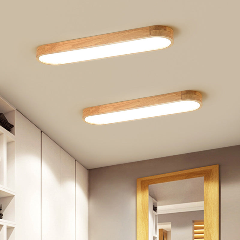 Modern Simple Style Oval Ceiling Lamp Wood LED Flush Mount Light for Living Room