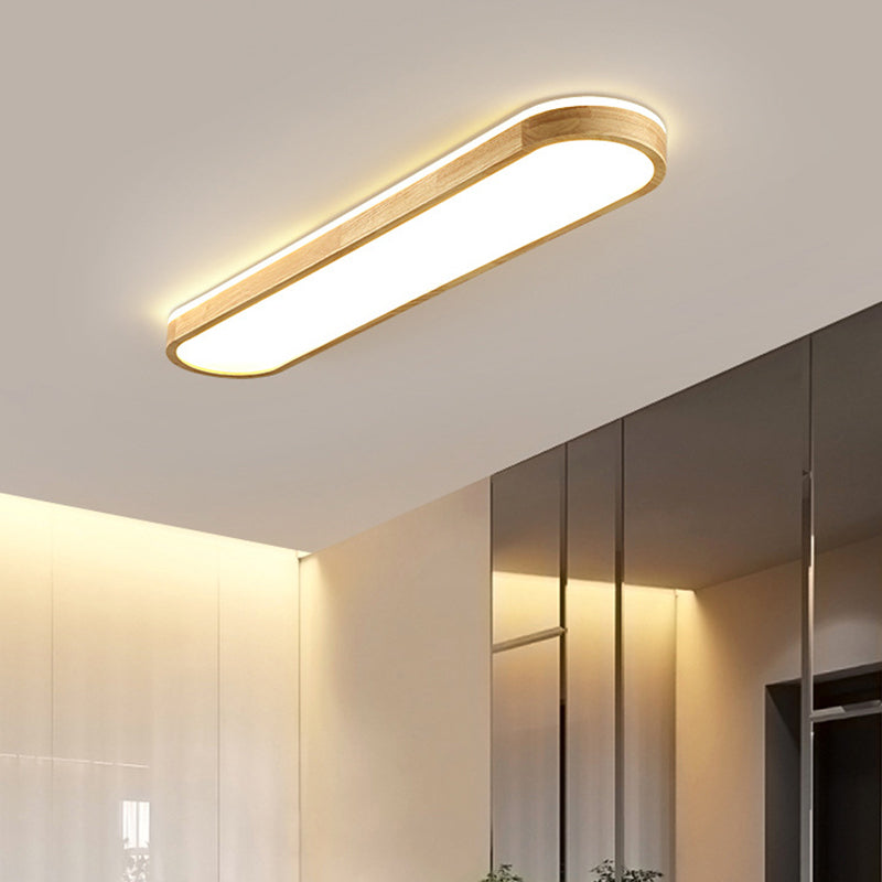 Modern Simple Style Oval Ceiling Lamp Wood LED Flush Mount Light for Living Room