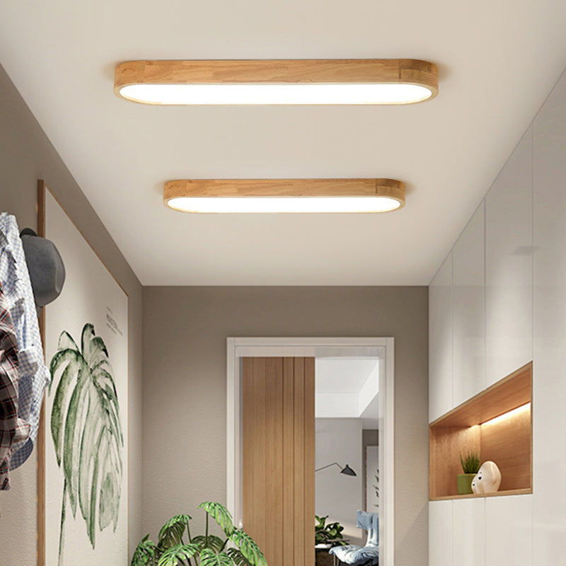 Modern Simple Style Oval Ceiling Lamp Wood LED Flush Mount Light for Living Room