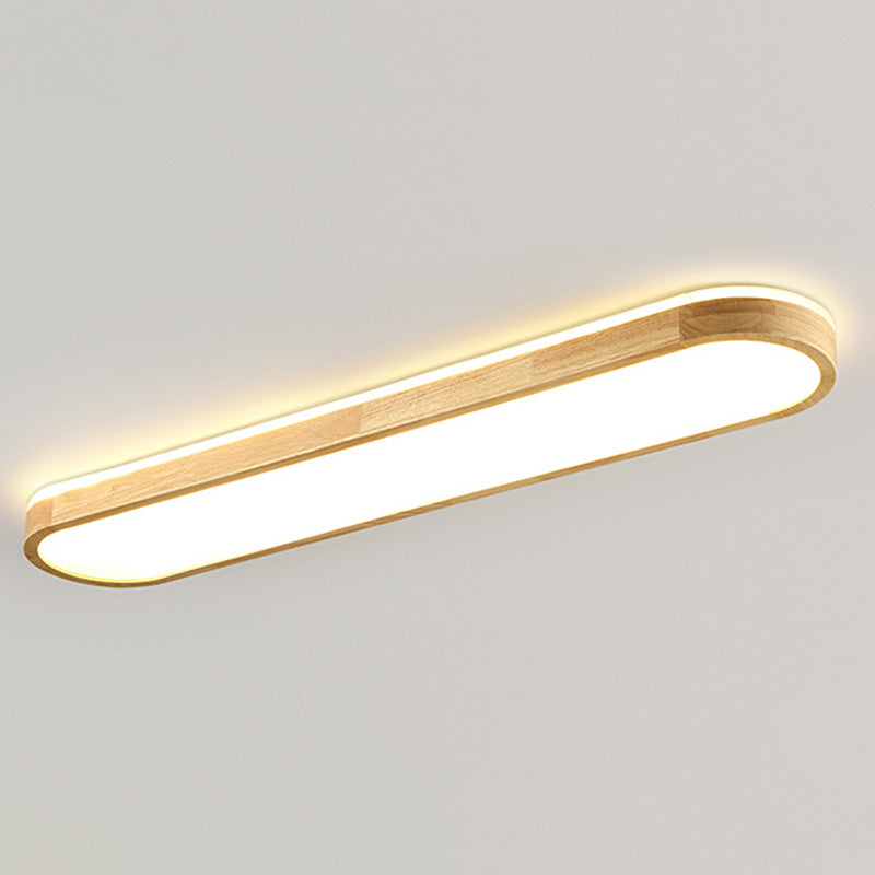 Modern Simple Style Oval Ceiling Lamp Wood LED Flush Mount Light for Living Room
