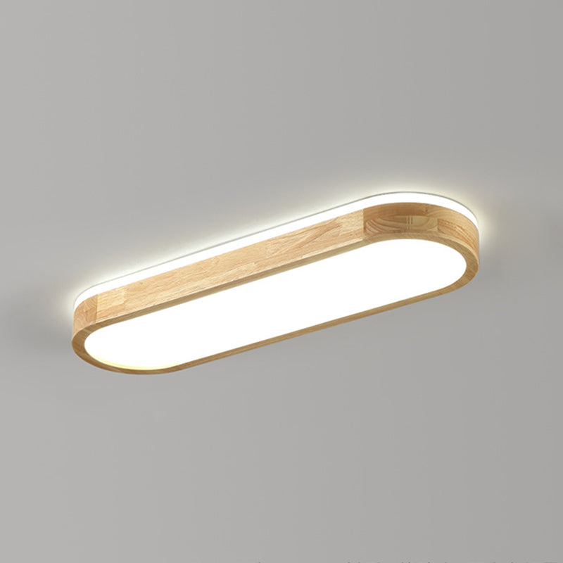 Modern Simple Style Oval Ceiling Lamp Wood LED Flush Mount Light for Living Room