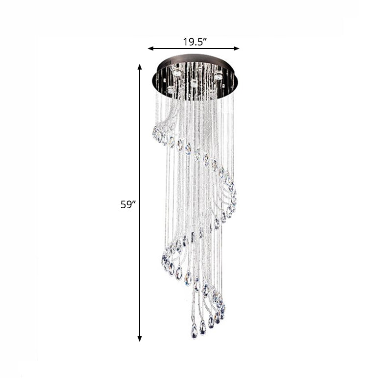Black 5-Light LED Ceiling Light Contemporary Clear Crystal Spiral Cluster Pendant for Living Room