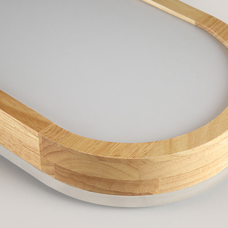 Modern Simple Style Oval Ceiling Lamp Wood LED Flush Mount Light for Living Room