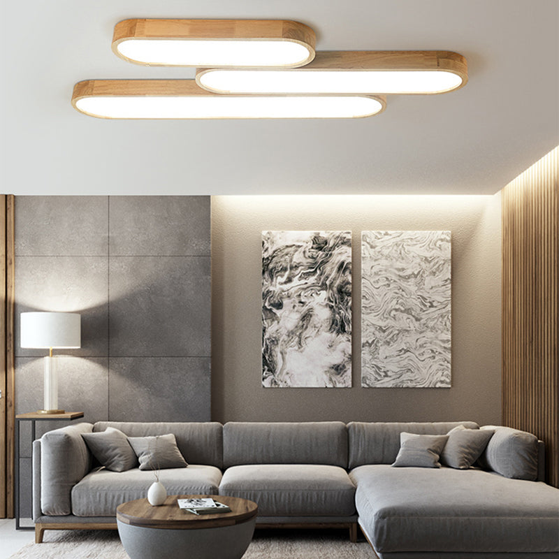 Modern Simple Style Oval Ceiling Lamp Wood LED Flush Mount Light for Living Room