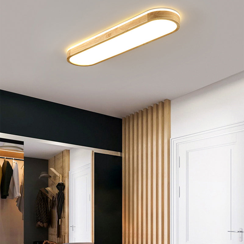 Modern Simple Style Oval Ceiling Lamp Wood LED Flush Mount Light for Living Room