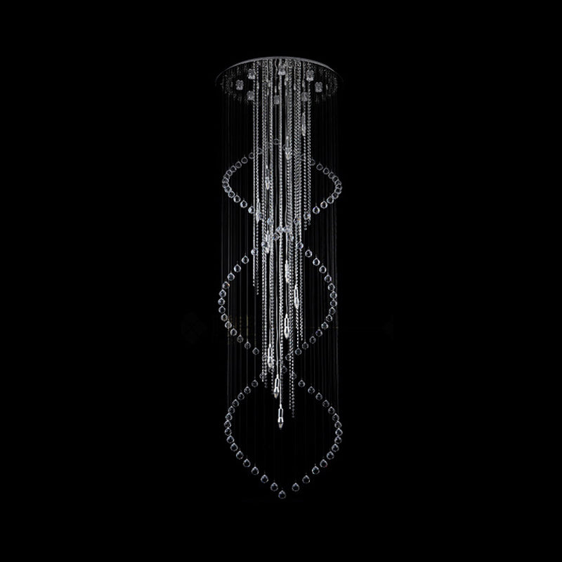 Cascading Stair Cluster Pendant Lamp Minimalist Crystal 19-Bulb Silver LED Suspension Light