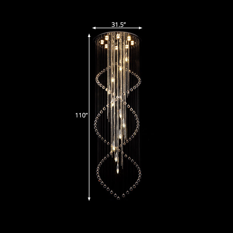Cascading Stair Cluster Pendant Lamp Minimalist Crystal 19-Bulb Silver LED Suspension Light