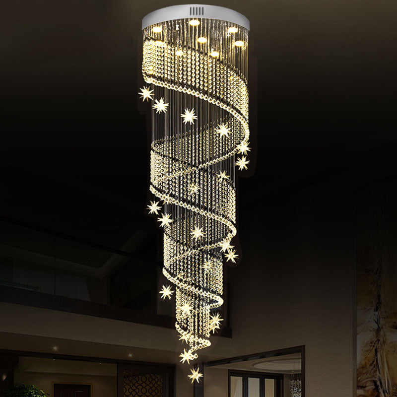 9 Heads LED Cluster Pendant Light Modernist Spiral Crystal Suspended Lighting Fixture in Silver