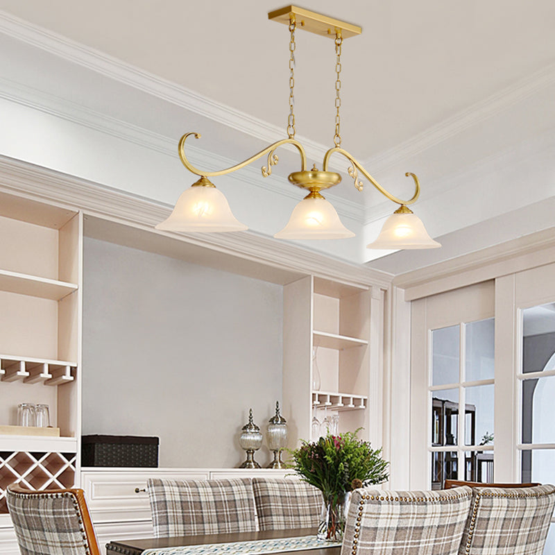 Contemporary Island Lighting Bell Glass 3 Light Island Ceiling Light in Gold