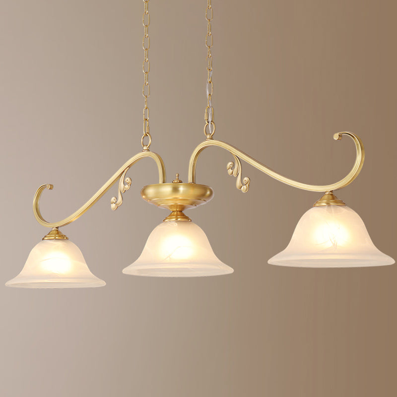 Contemporary Island Lighting Bell Glass 3 Light Island Ceiling Light in Gold
