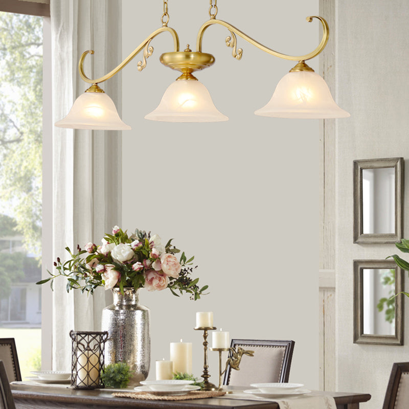 Contemporary Island Lighting Bell Glass 3 Light Island Ceiling Light in Gold